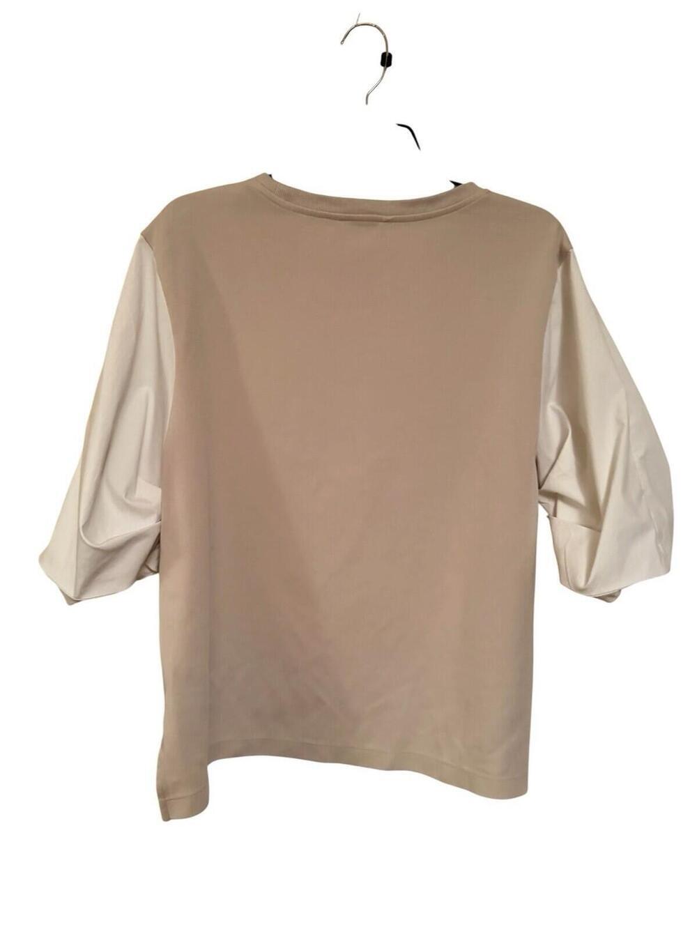 athleta womens ivory short sleeve mixed media blouse top Sz. M - Picture 3 of 4